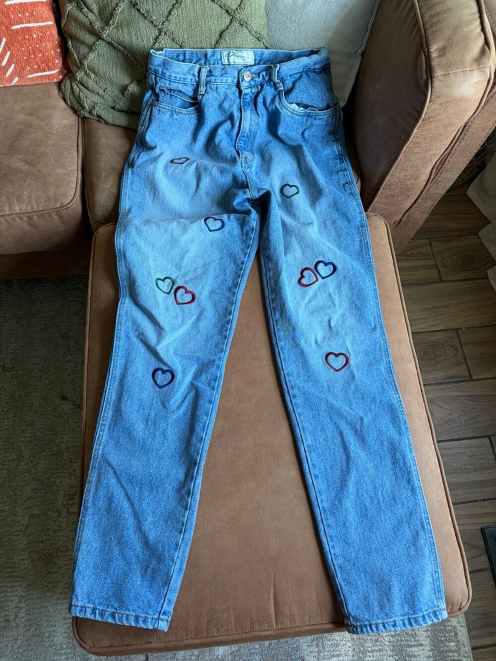 Vintage Chazz Originals Heart High Rise Straight Leg Jeans Blue Womens 13 90s